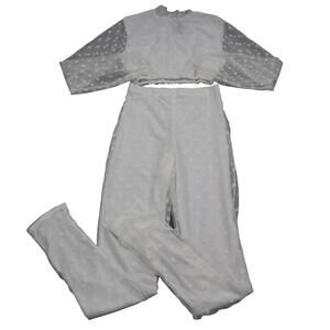 Stylewise 2 Piece Outfit Womens M White Mesh Long Sleeve Crop top Pull On Pants